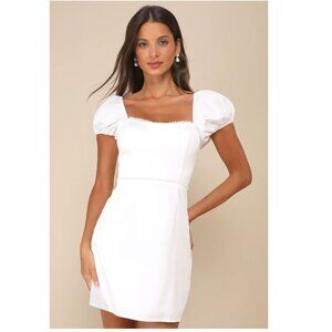 Lulus Adorable Poise White Pearl Puff Sleeve Mini Dress - Size S